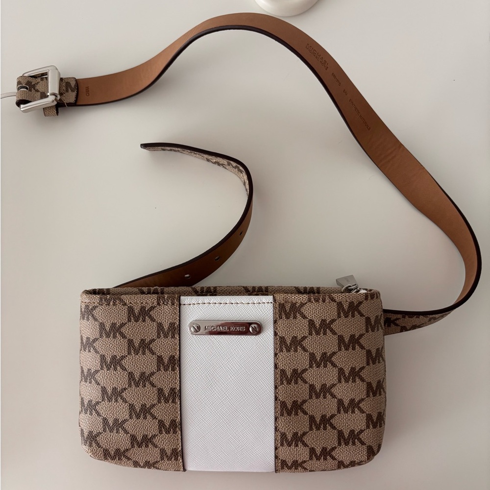 Michael Kors Brown and White Belt Bag